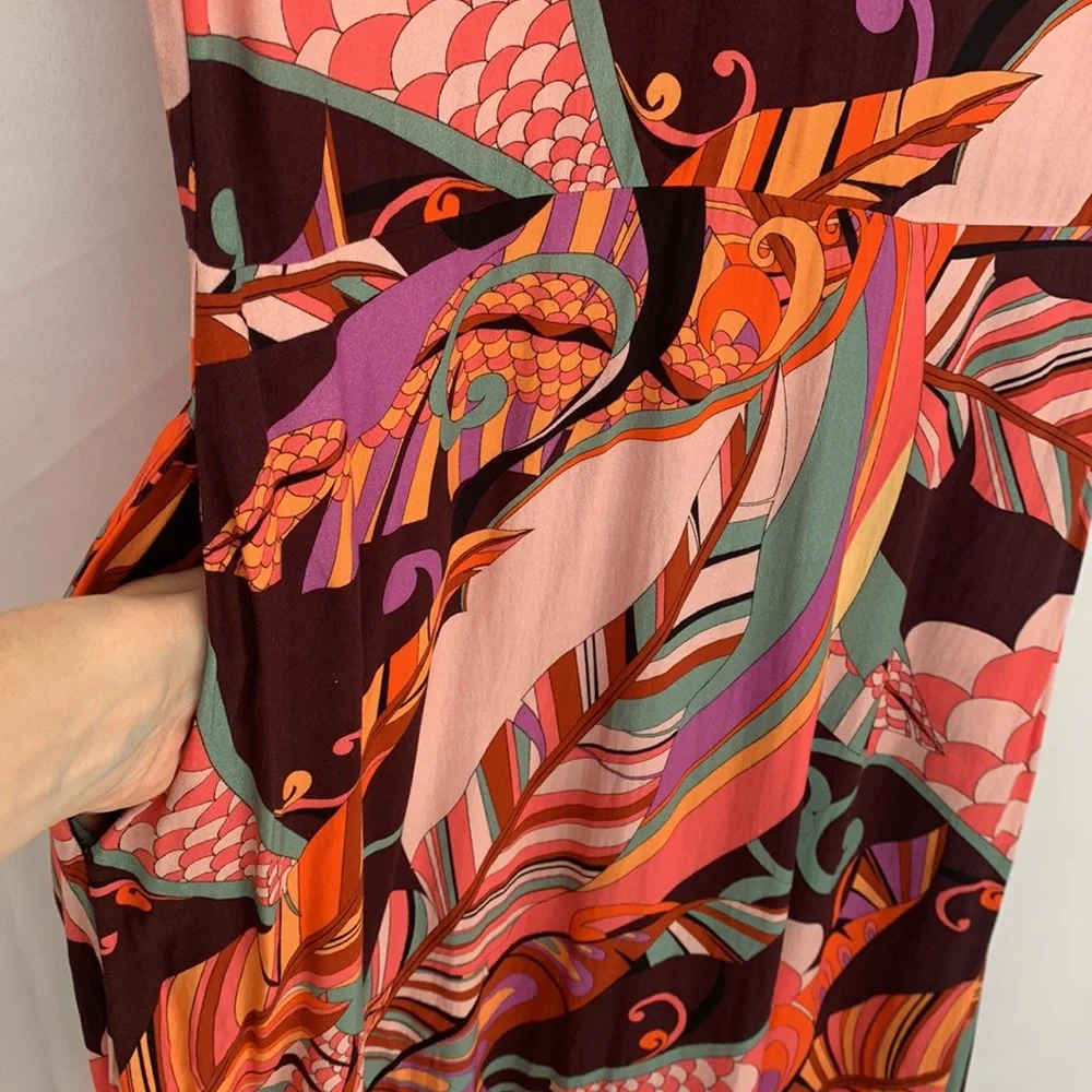 Saint + Sofia Jocelyn Cap Sleeve V-Neck Midi Dress Paisley Retro Red Palm Size 4 - Picture 9 of 16